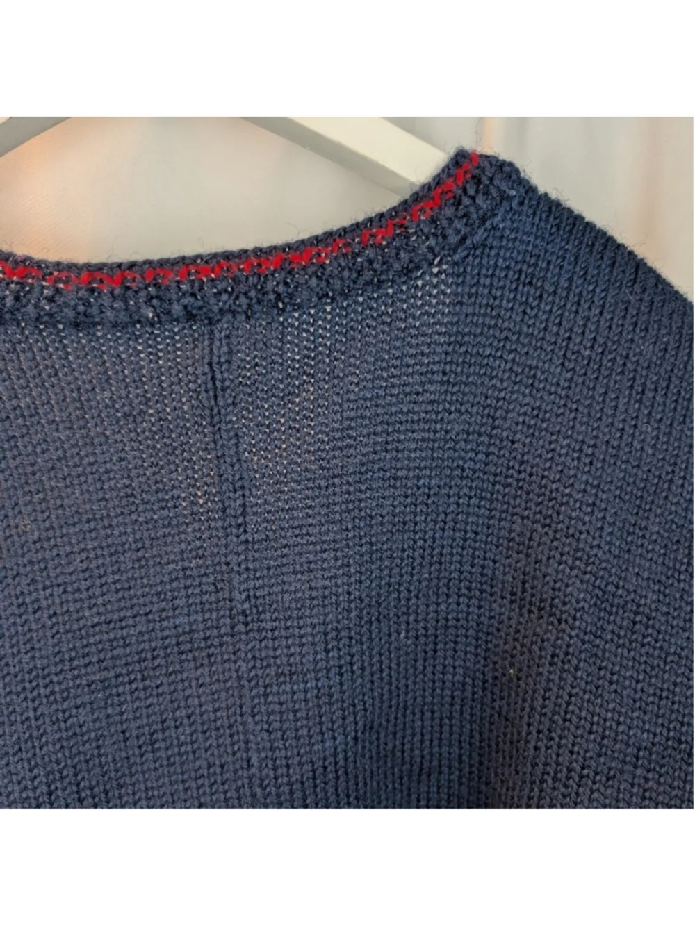 Handmade Wool Navy Cardigan with Yellow Lion Accents Size L In VGUC